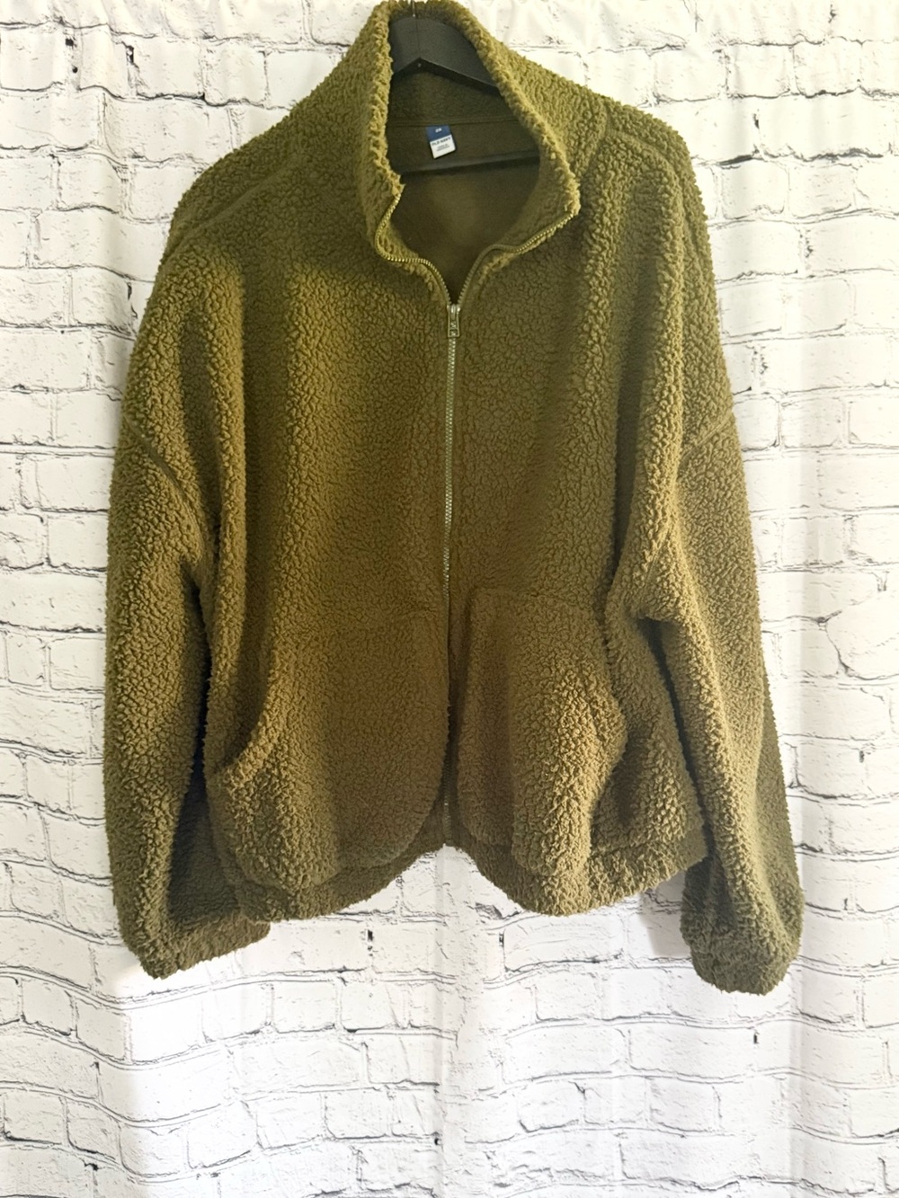 Old Navy Olive Green Sherpa Zip-Up Jacket